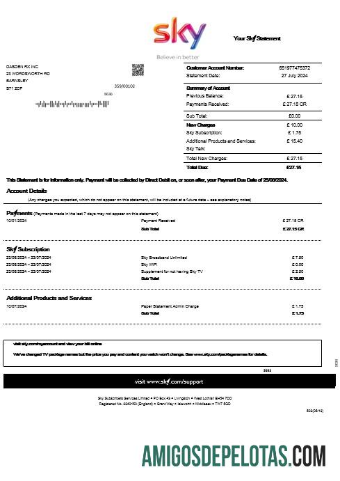Para baixar modelo de declaração de conta de serviços públicos Sky Business do Reino Unido em formatos Word e PDF